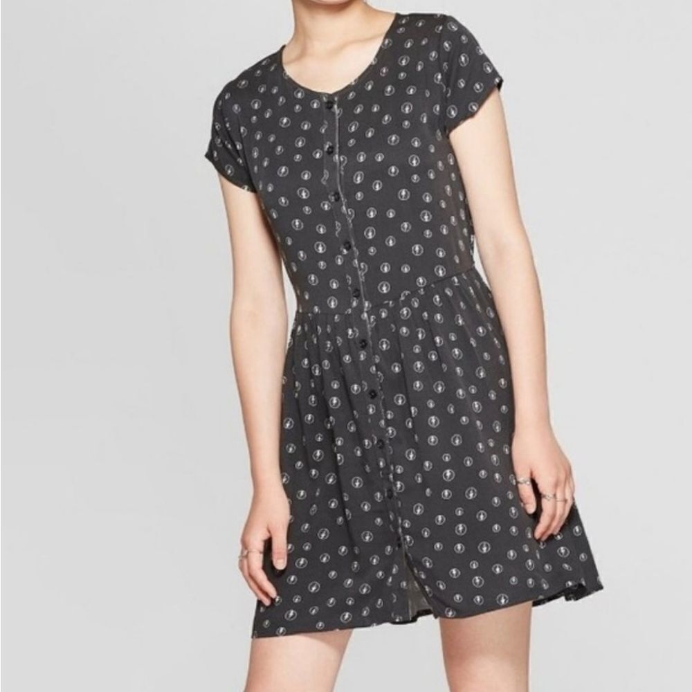 ROCK BY JUNKFOOD AC/DC black tie back short sleeve dress M